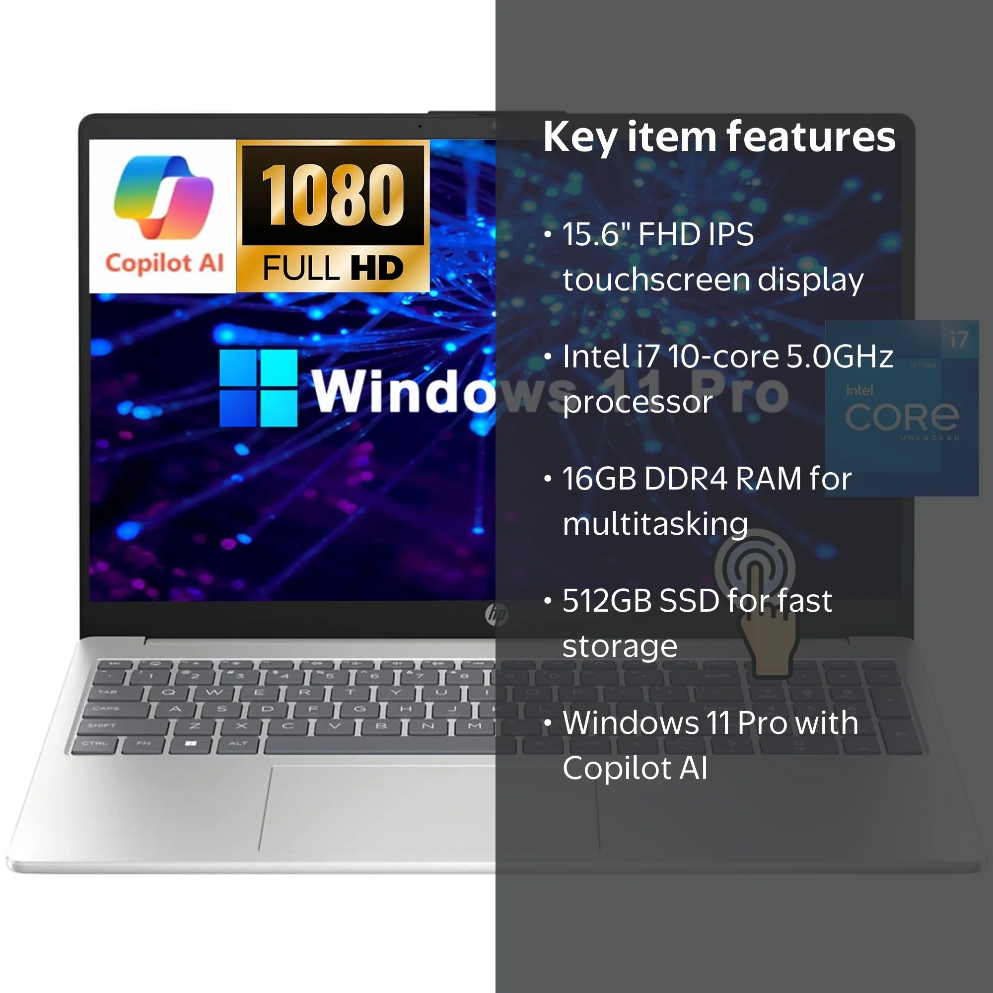 HP 15.6 Inch Touchscreen Laptop for Business and Students, Intel