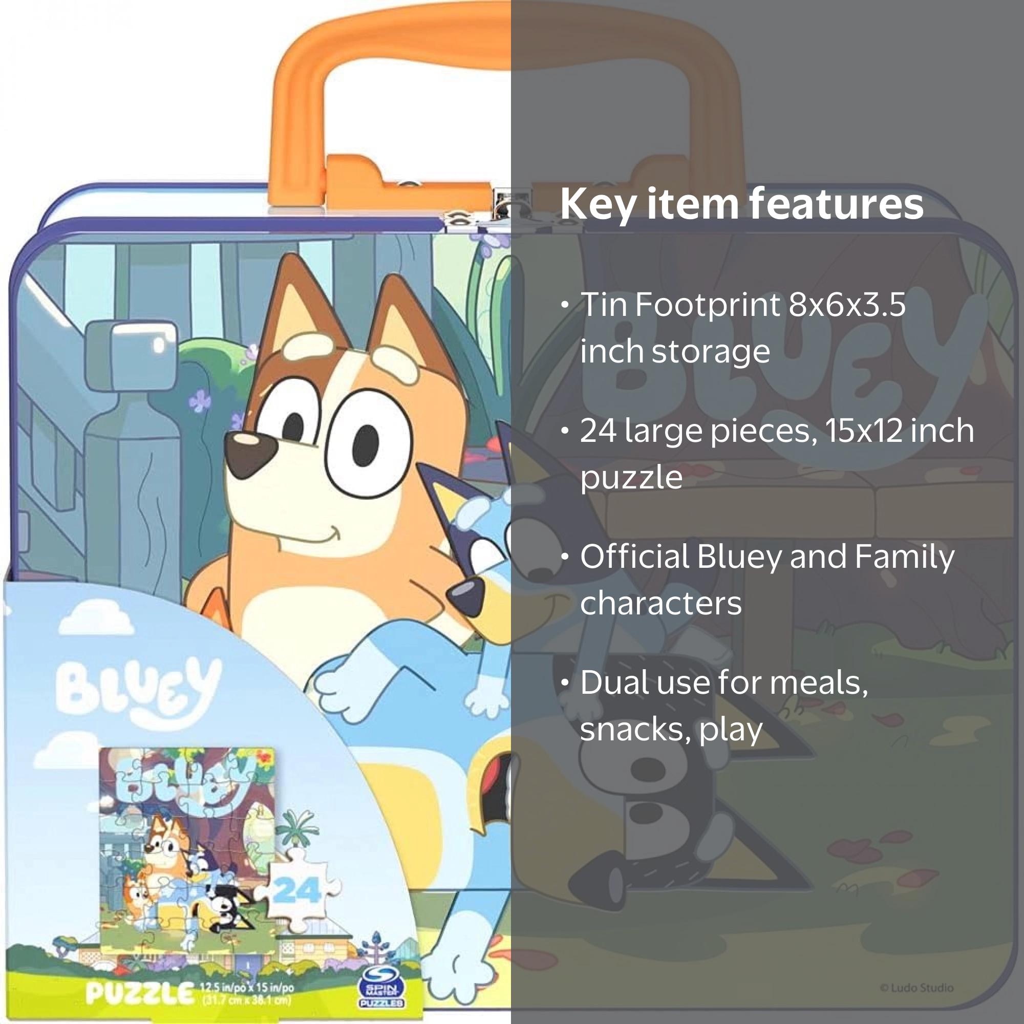 Spin Master Games Bluey Tin Lunch Box, 24-Piece Puzzle, Officially