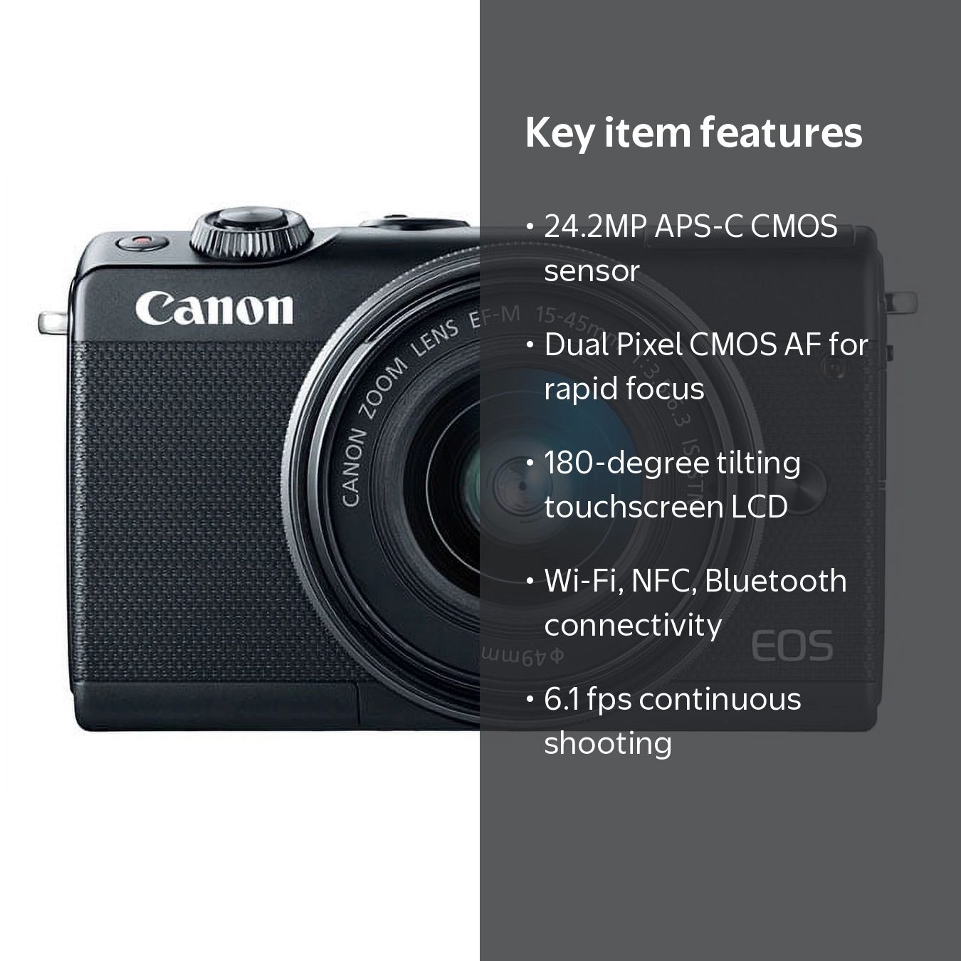 Canon EOS M100 Mirrorless Digital Camera, 24.2 MP, with 15-45mm