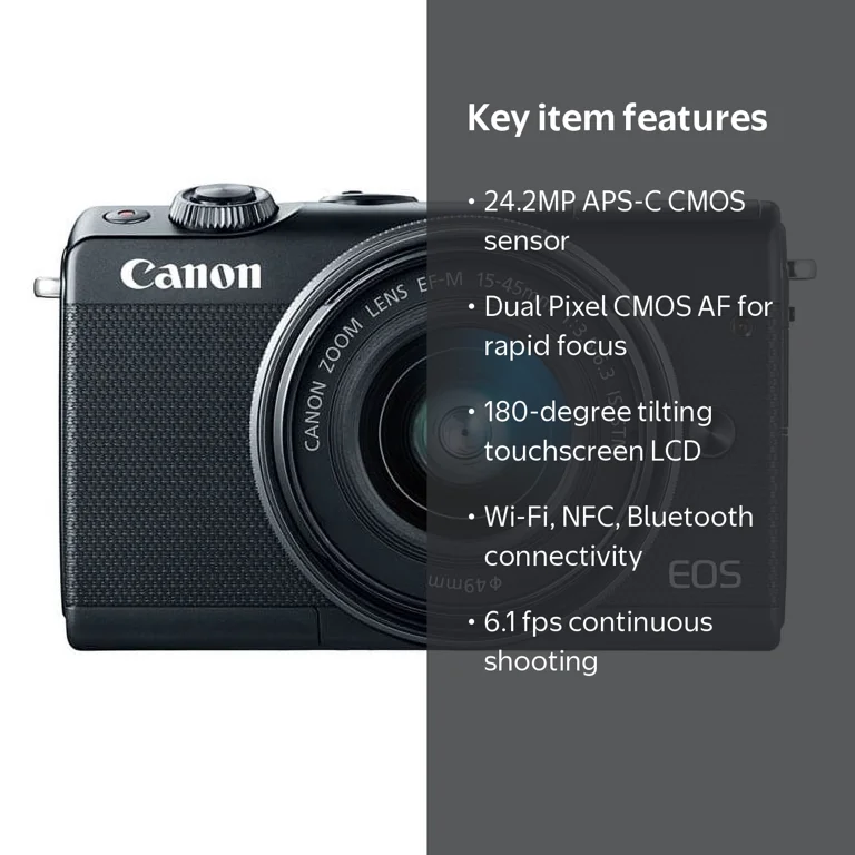 Canon EOS M100 Mirrorless Digital Camera, 24.2 MP, with 15-45mm
