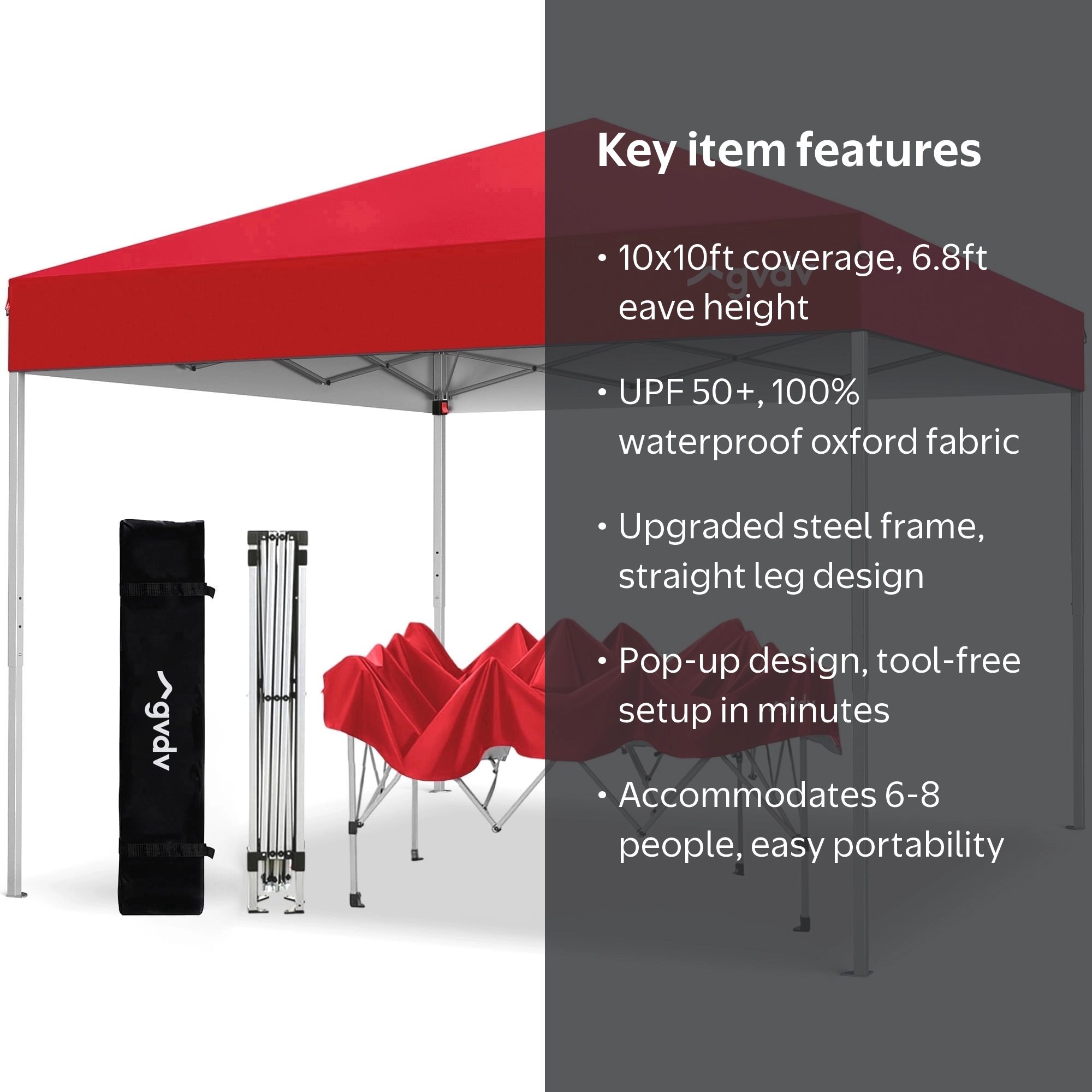 GVDV Canopy Tent 10x10 ft Easy Pop Up Outdoor Shade, UV Protective