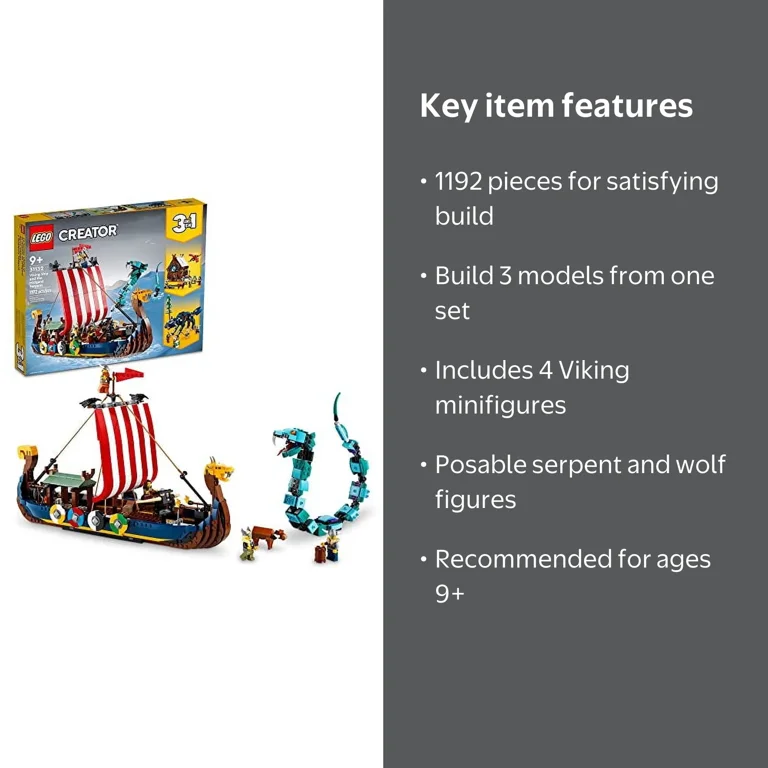 LEGO Creator 3-in-1 Viking Ship, Midgard Serpent & 1192 Bricks Set