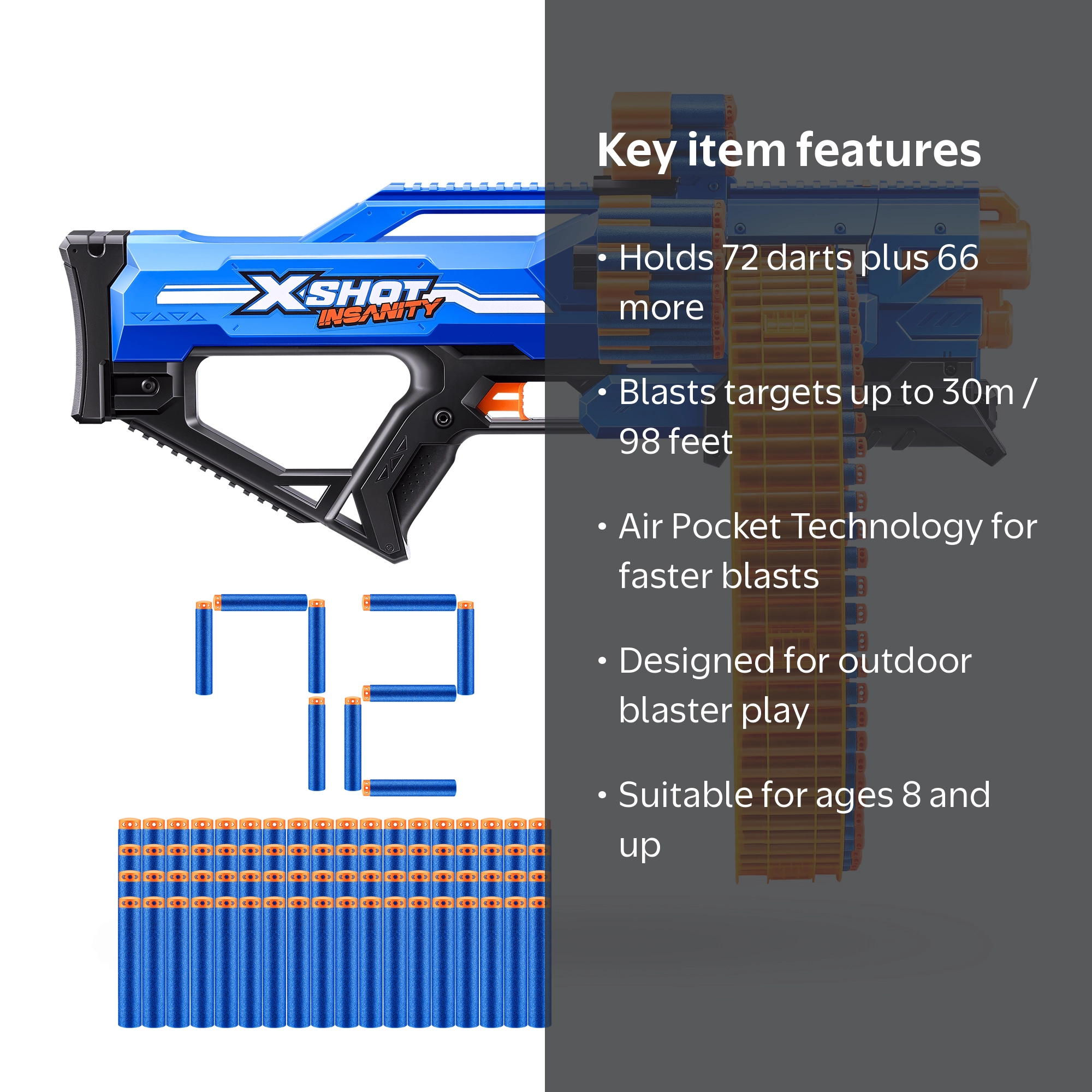XSHOT Insanity Mad Mega Barrel (72 Darts), Air Pocket Technology
