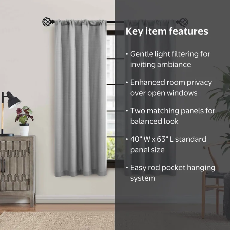 Mainstays Southport Textured Light Filtering Curtain Panel Pair