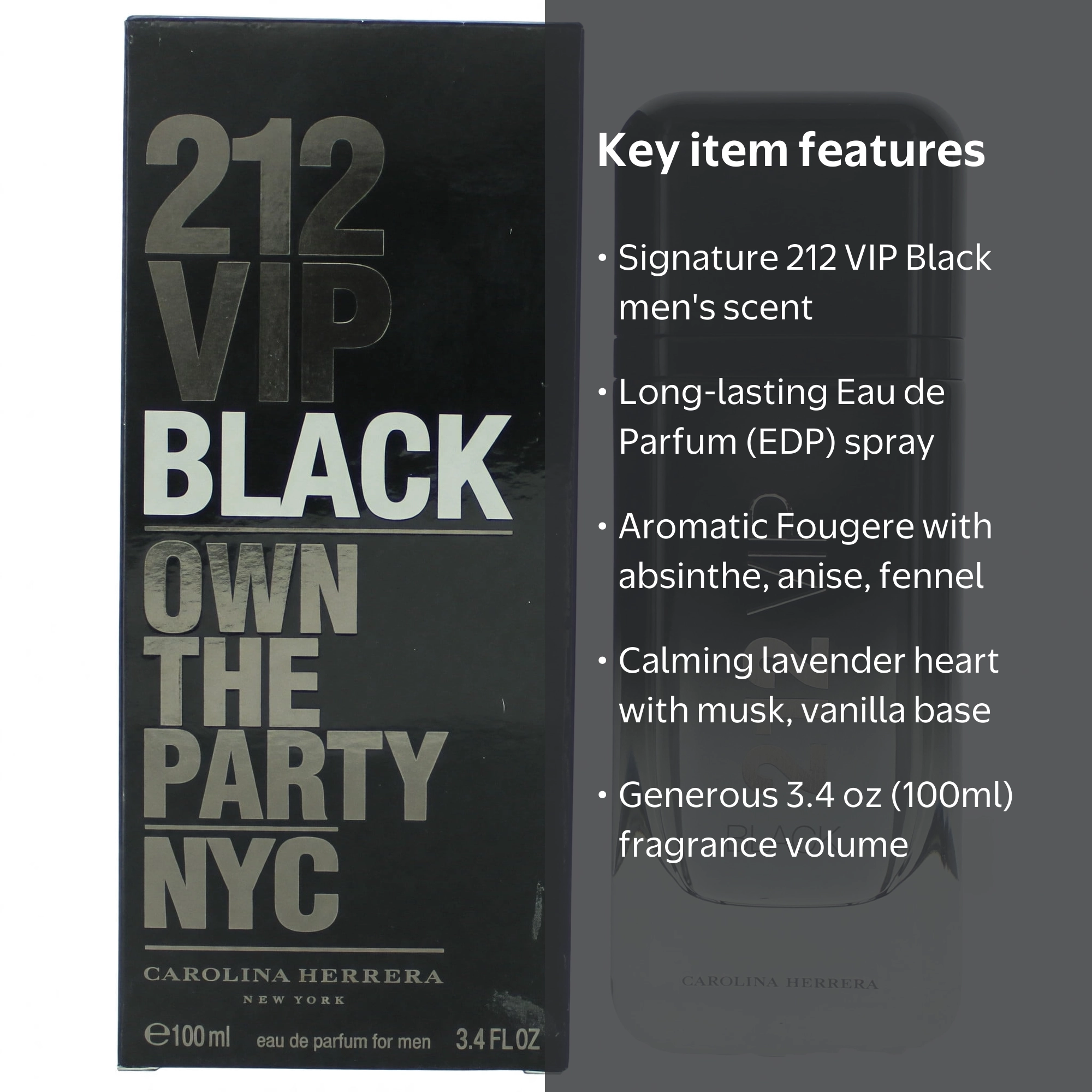 Carolina Herrera 212 VIP Black Men's Eau De Parfum Spray, 3.4 oz