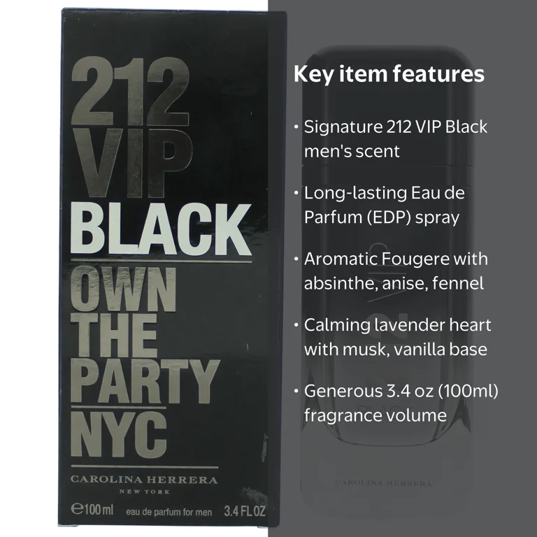 Carolina Herrera, 212 VIP Black Men Eau de Parfum, 3.4 oz, Black