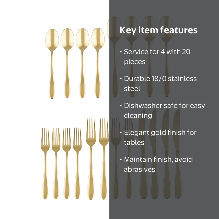 Cambridge Byram Gold 20-Piece Stainless Steel Flatware Set