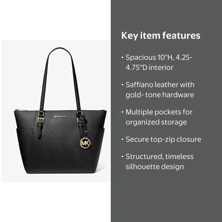 BIG size／ボディバッグ／black leather Michael Kors Large Saffiano Leather Shoulder Tote, Black and Gold