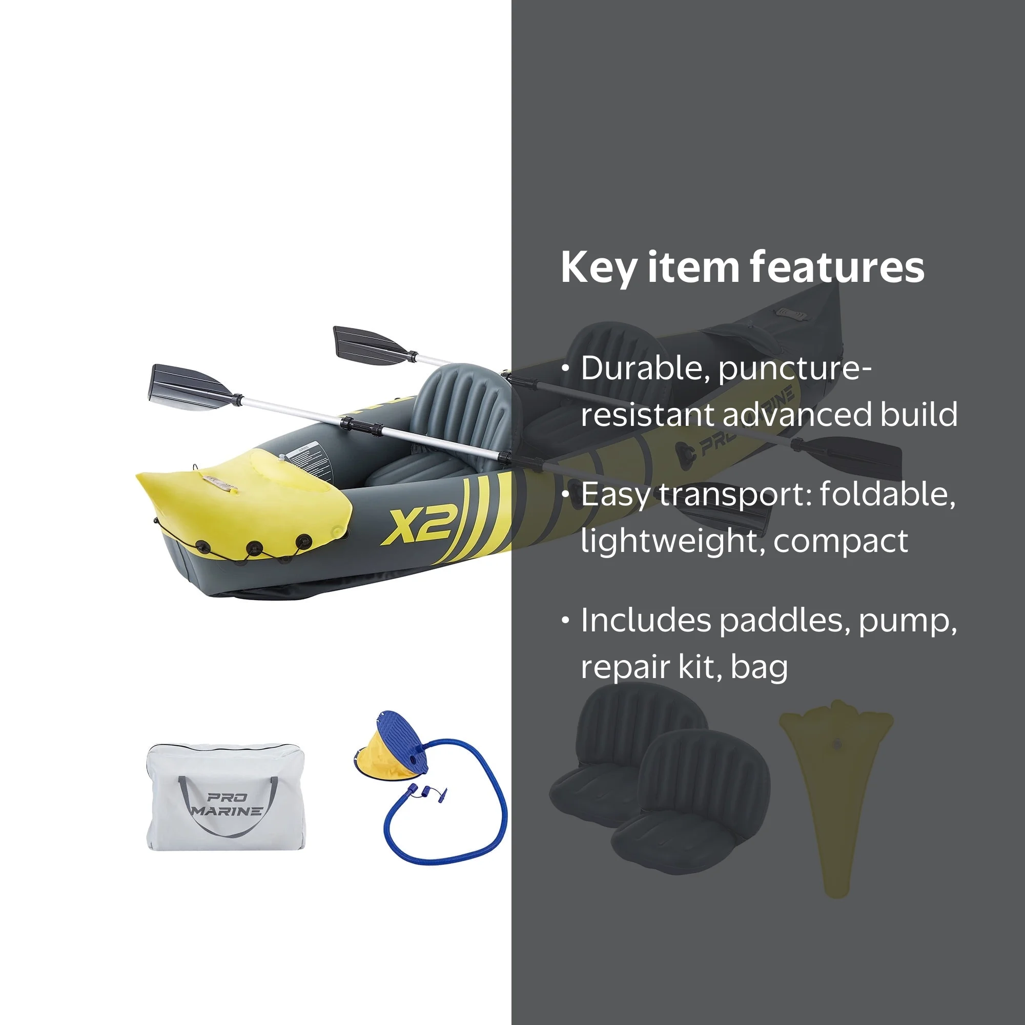 Promarine 2 Person Inflatable Kayak Set Foldable Paddle Boat with