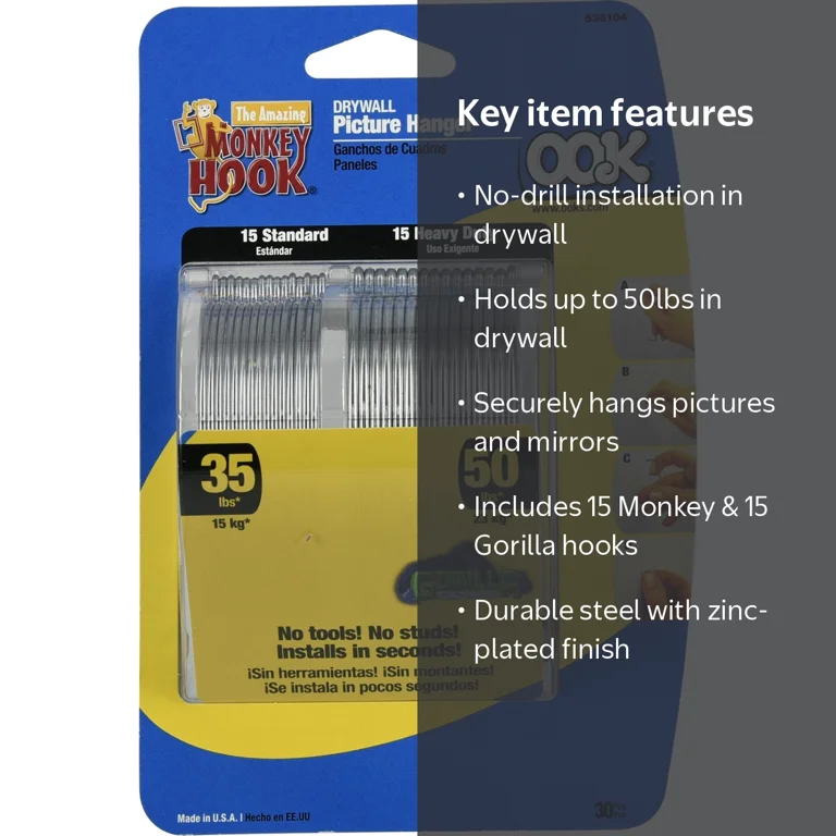 OOK, Monkey and Gorilla Hook Drywall Picture Hangers, Steel