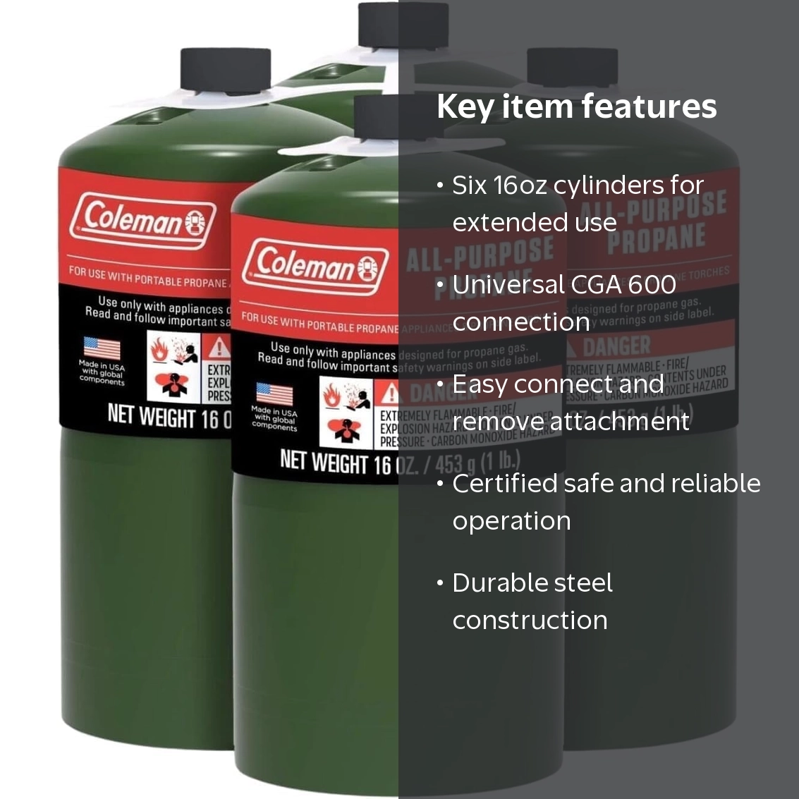 Coleman, Propane Replacement Fuel Cylinders, 16 oz, Green