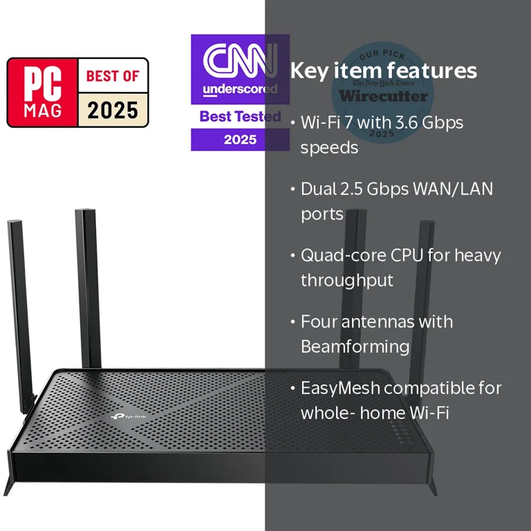 TP-Link, WiFi 7 Router, Dual-band, 2.5Gbps Ports, USB 3.0