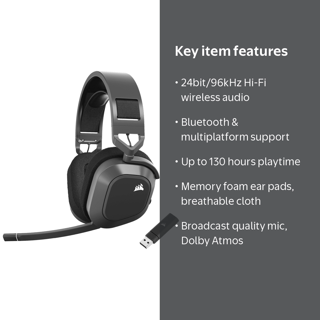 Corsair HS80 MAX Wireless Multiplatform Gaming Headset, Dolby