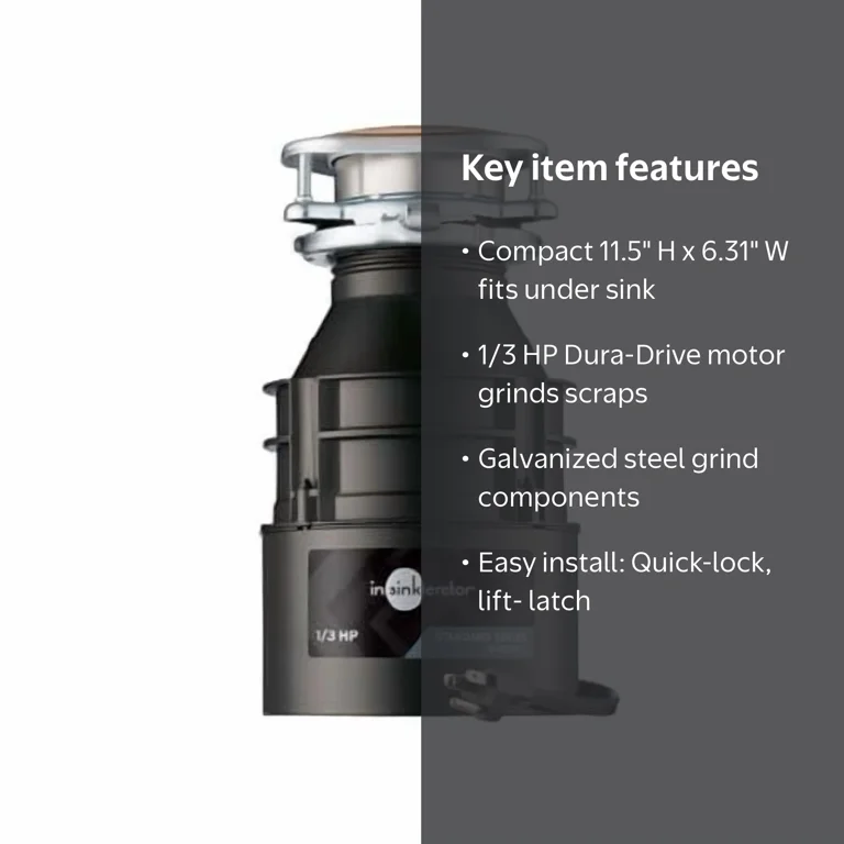 InSinkErator Badger 1 Garbage Disposal – 1/3 HP Continuous Feed, Compact Design, Galvanized Steel Components