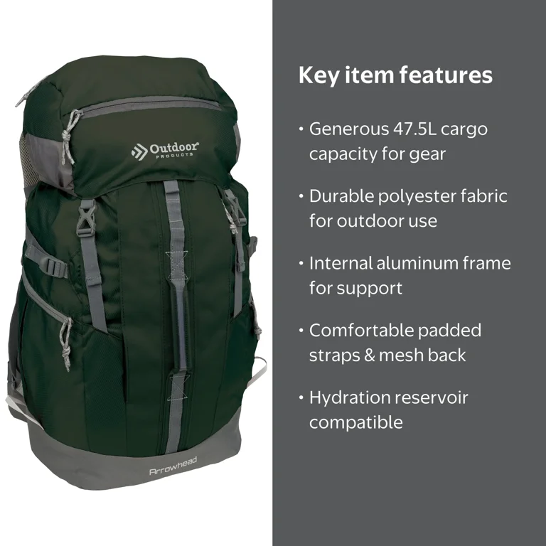 arrowhead hiking backpack walmart TACT BLK The removable stays give you added load support Outdoor Products Arrowhead Mammoth Internal