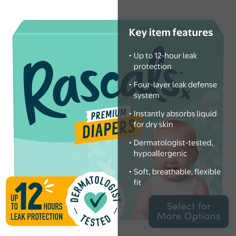 Rascals Premium Absorbent Baby Diapers Size 7, 44 Count - Walmart.com