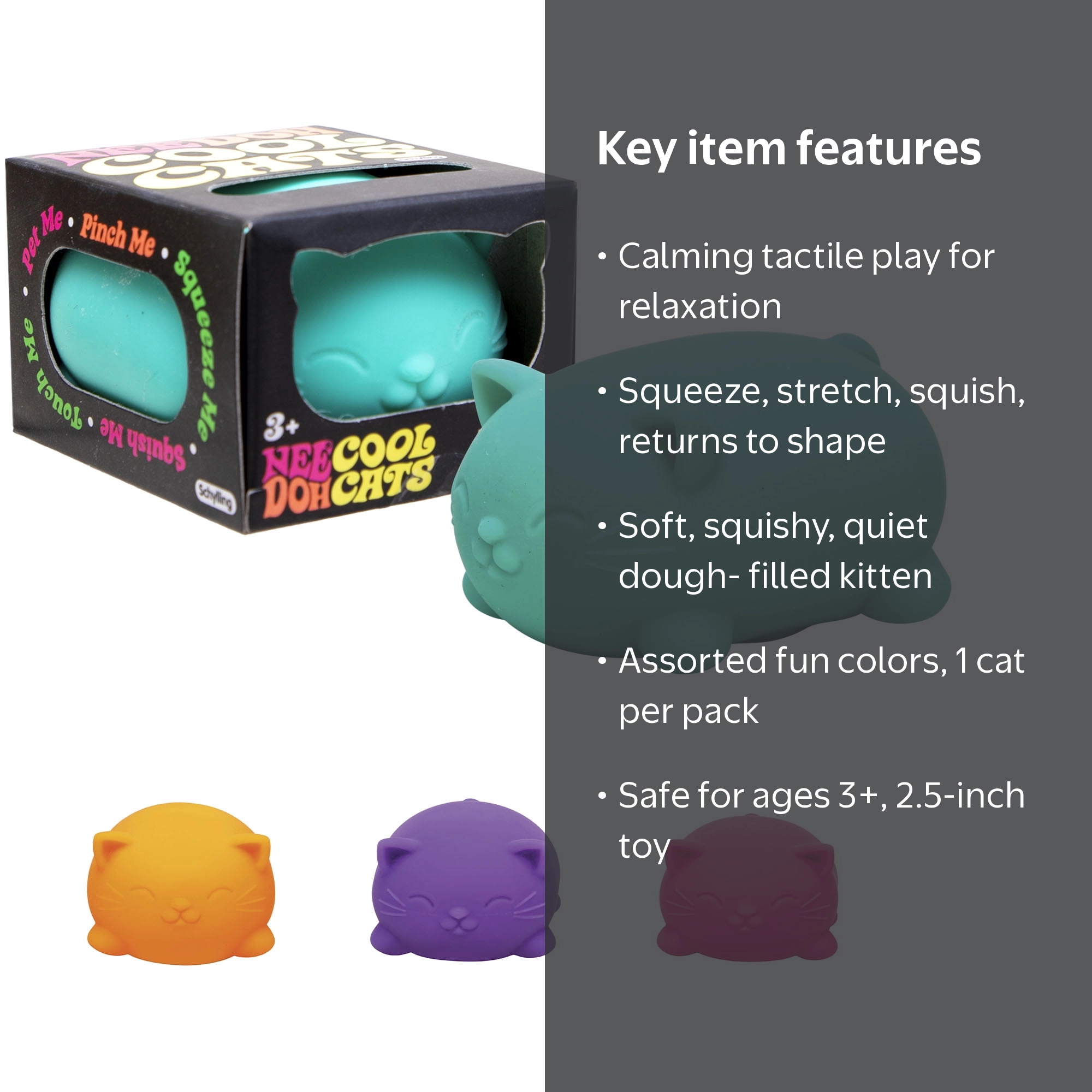 Nee Doh Cool Cats Squishy Stress Relief Fidget Ball, Cat Shaped