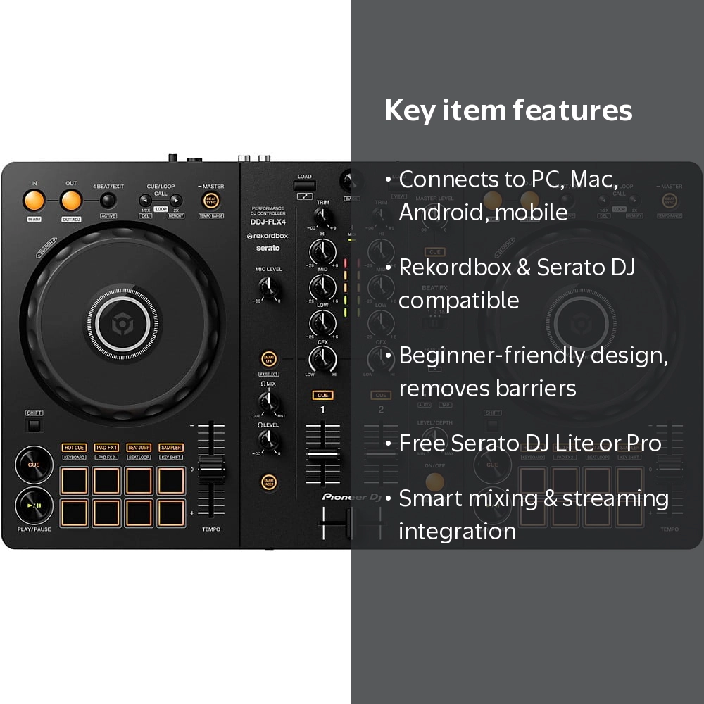 Pioneer, DJ Controller, Gray, 2-Deck, Streaming Integration