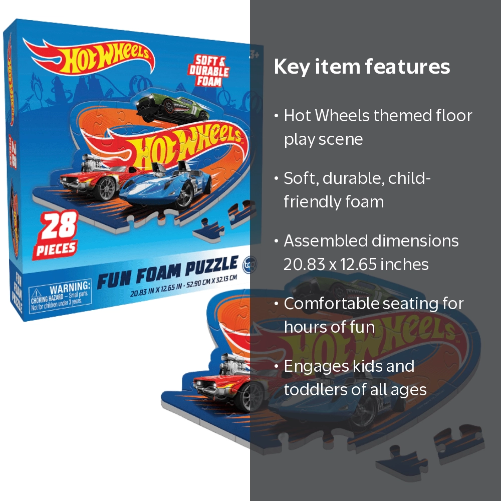 Hot Wheels Fun Foam 28 Piece Puzzle Mat, Kids Floor Play Mat