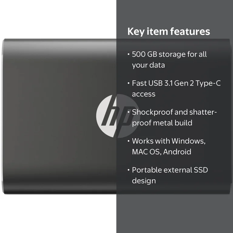 HP P500 500 GB Portable Solid State Drive, External, Black