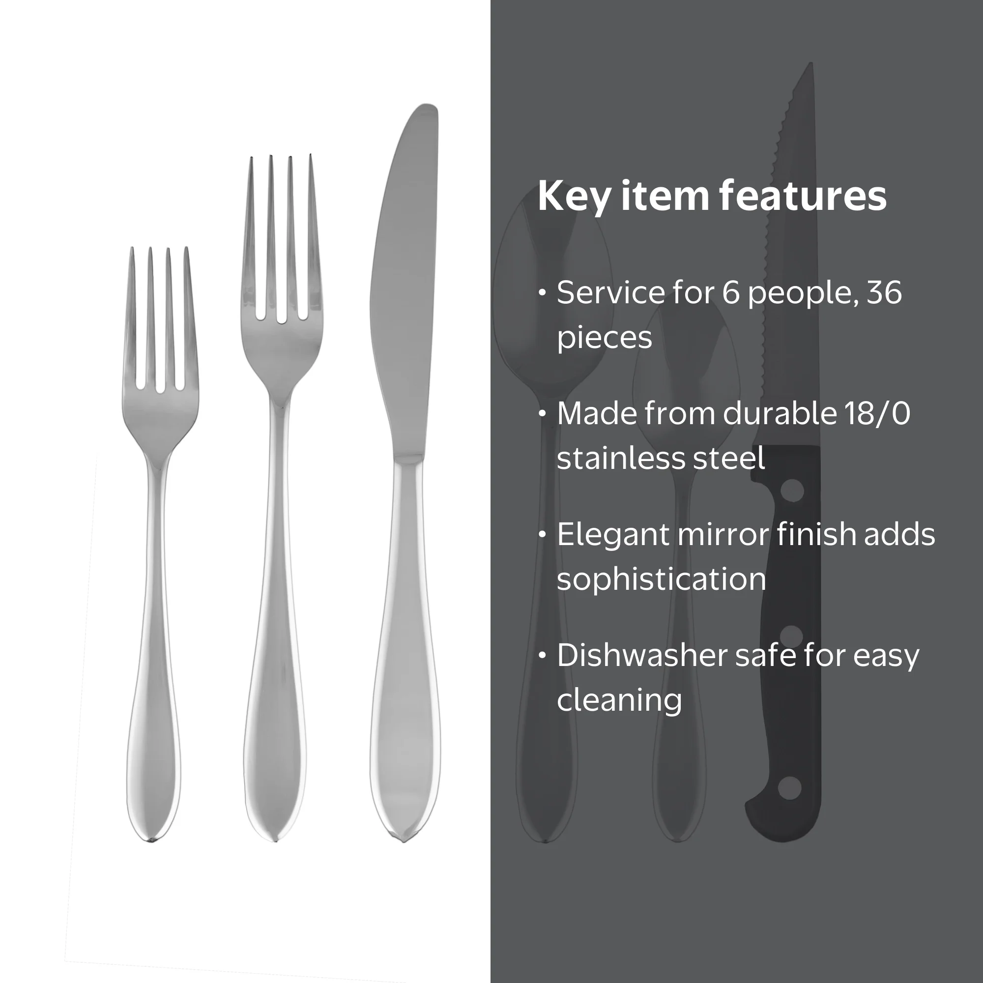 Cambridge Piccante Mirror 36-Piece Stainless Steel Flatware Set
