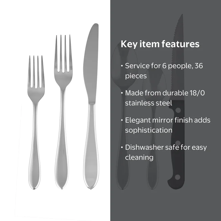 Cambridge Piccante Mirror 36-Piece Stainless Steel Flatware Set Cambridge Piccante Mirror 36-Piece Stainless Steel Flatware Set