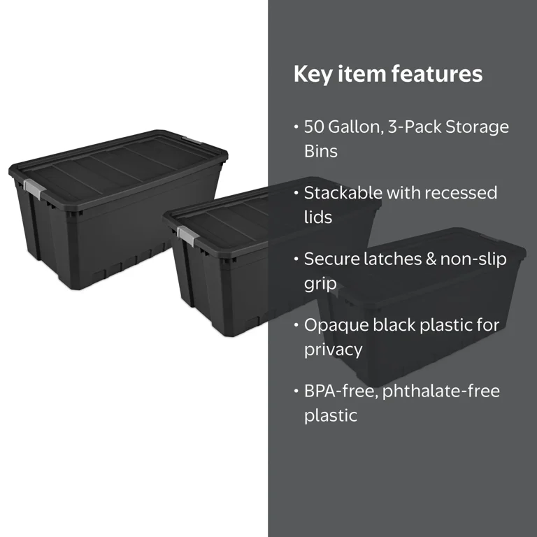 Sterilite, Extra Large Stackable Storage Bin, 50 Gallon, Black