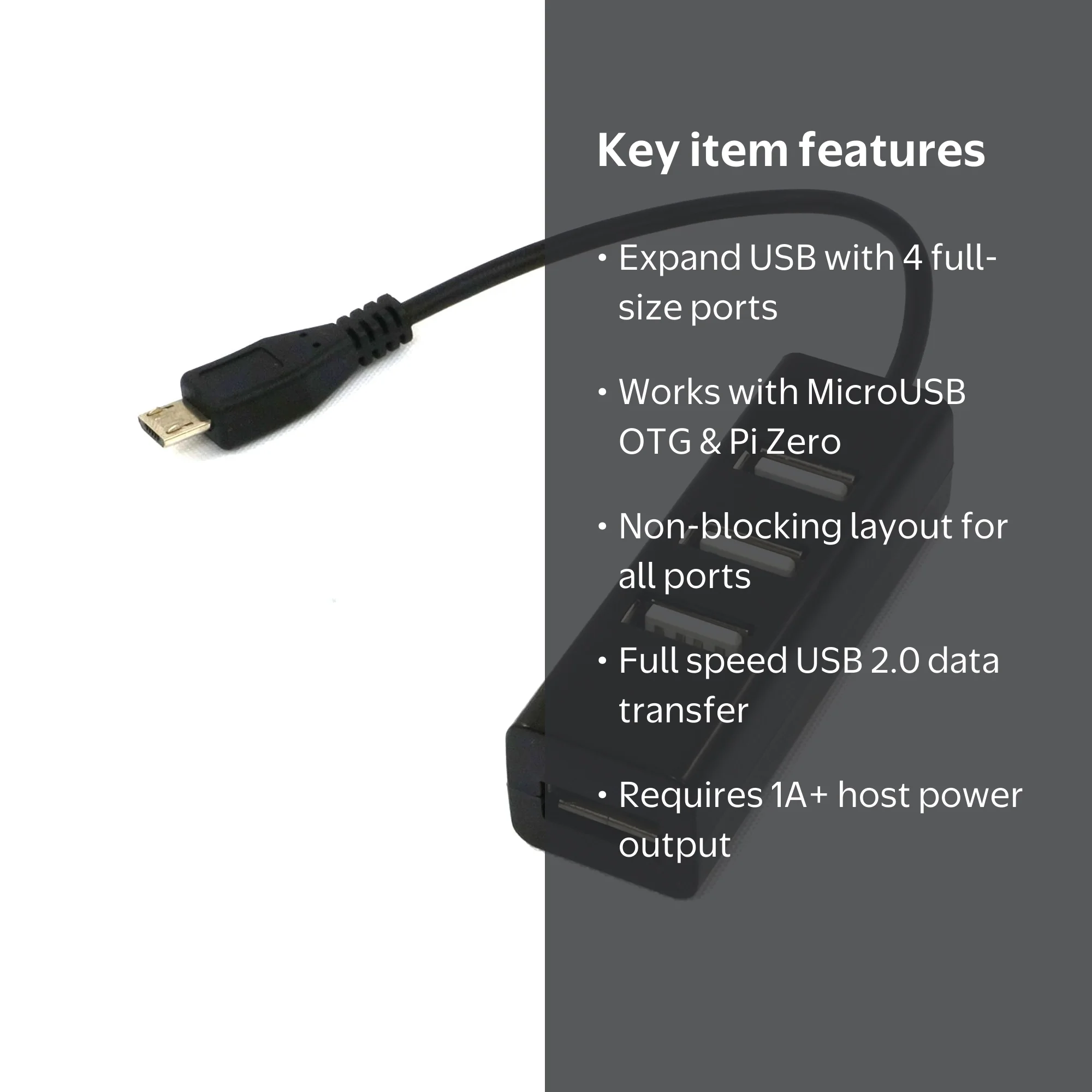 Zendure, MicroUSB to USB 4 Port OTG Hub for Raspberry Pi Zero