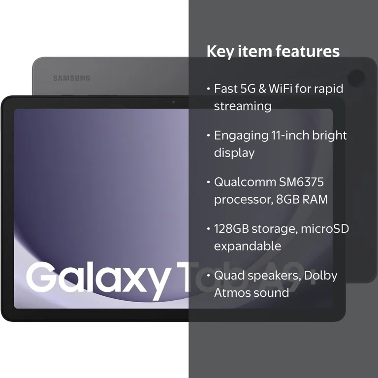 Samsung Galaxy Tab A9+ Plus 5G, 11-inch, 128GB, 8GB RAM