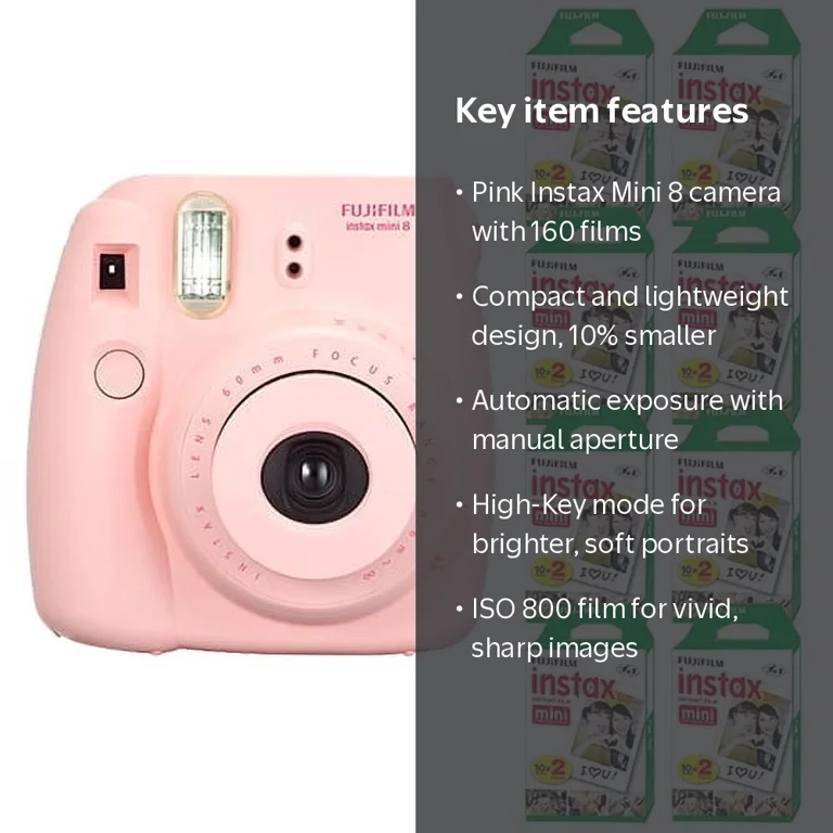 Fujifilm Mini 8 Instax Camera Pink with 8 Packs of 20 Film