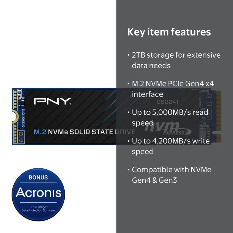 PNY CS2241 2TB Gen4 x4 PCIe NVMe M.2 Internal SSD Upgrade Kit with