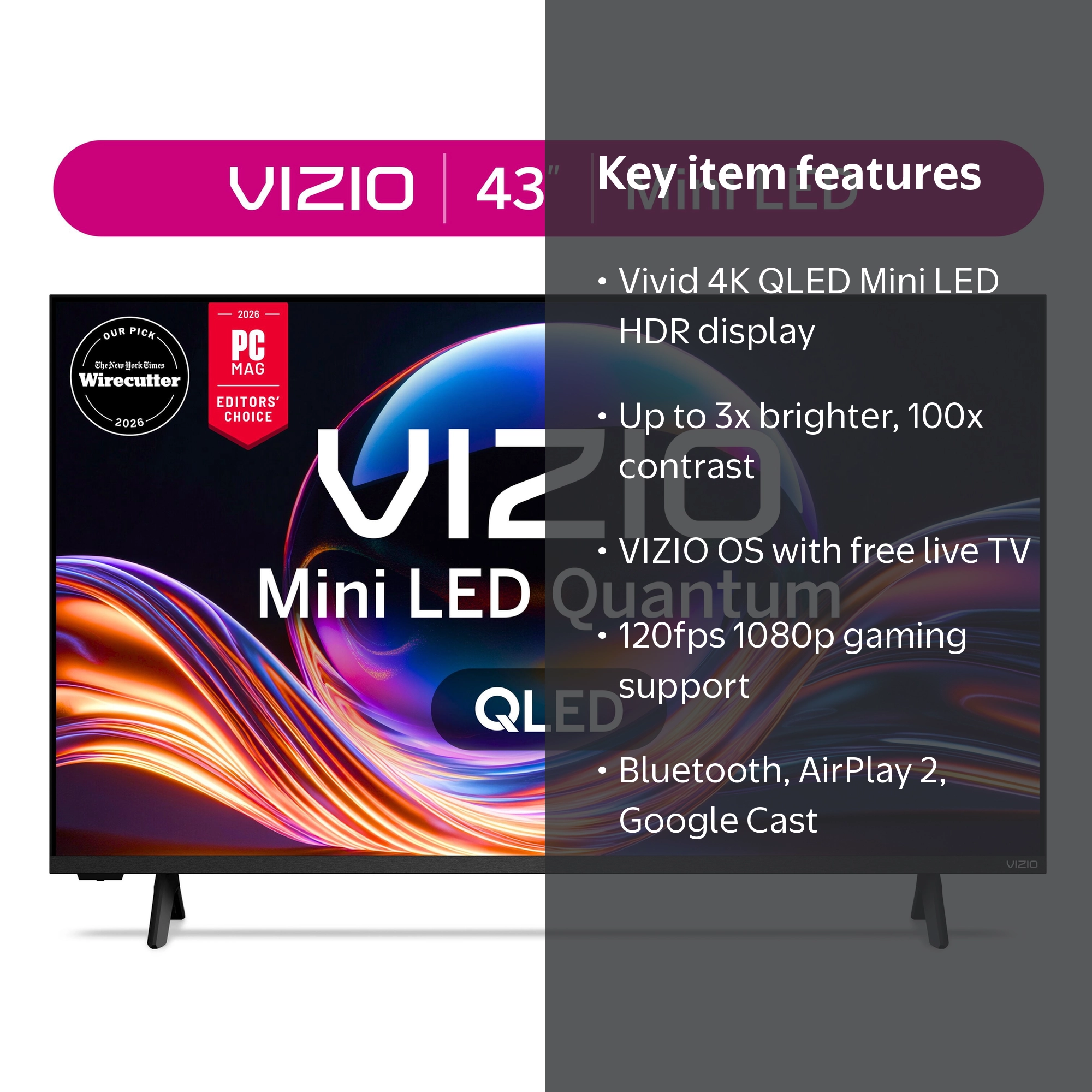VIZIO 43” Mini LED Quantum 4K QLED HDR Smart TV (NEW 2026) VQM43C