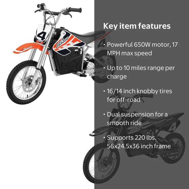 Razor MX650 Electric Dirt Rocket, 650W Motor, Dual Suspension