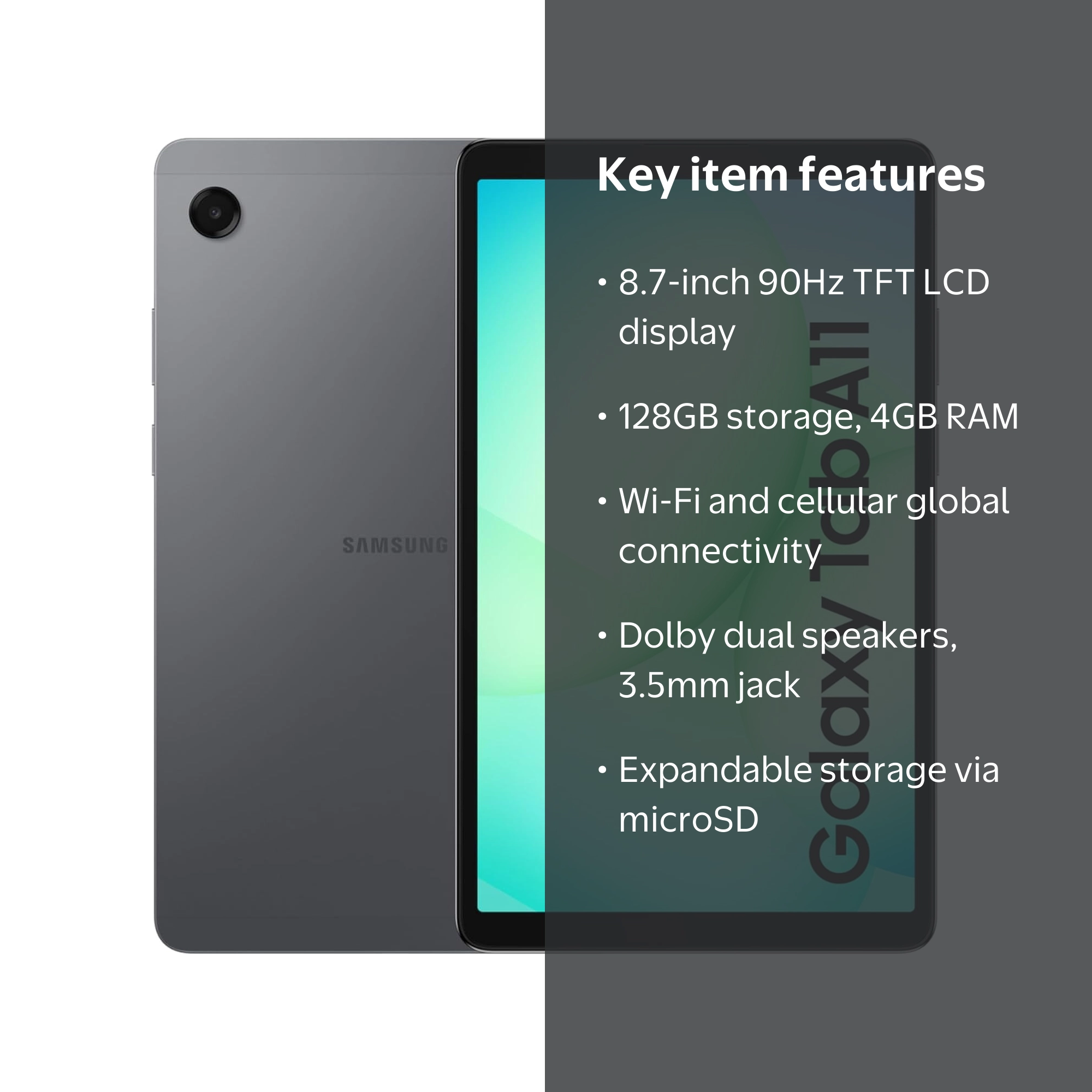 Samsung Galaxy Tab A11 (Wi-Fi + Cellular – Makes Call) 128GB + 4GB