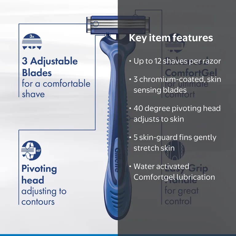 Gillette Sensor3 Comfort Men's Disposable Razors, 12 Shaves, 3