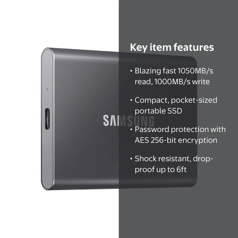 SAMSUNG T7 500GB Storage Memory, USB 3.2 Gen 2 Type C External SSD