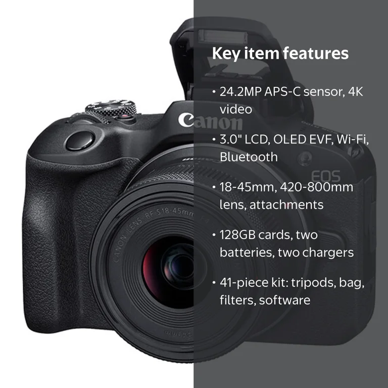 Canon EOS R100 Camera Kit: 18-45mm & 420-800mm Lens, 128GB