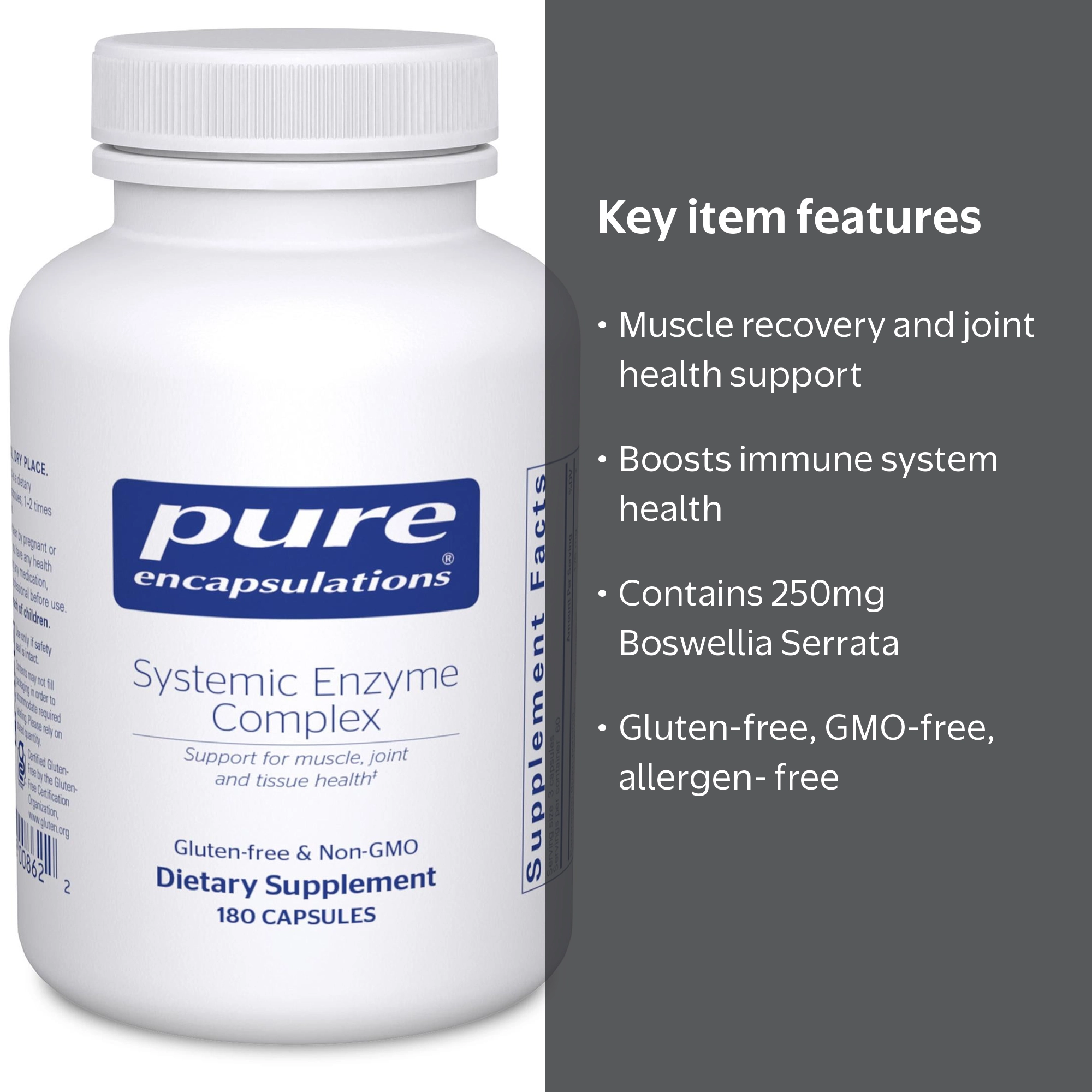 Pure Encapsulations, Systemic Enzyme Complex, 180 Capsules