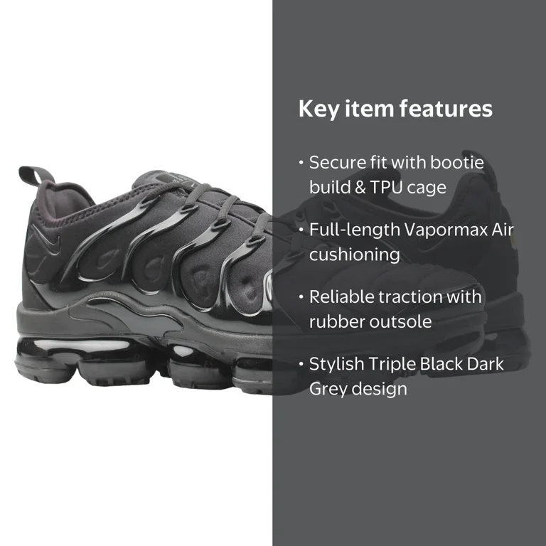 Nike Men's Air Vapormax Plus Shoes, Triple Black Dark Grey 924453
