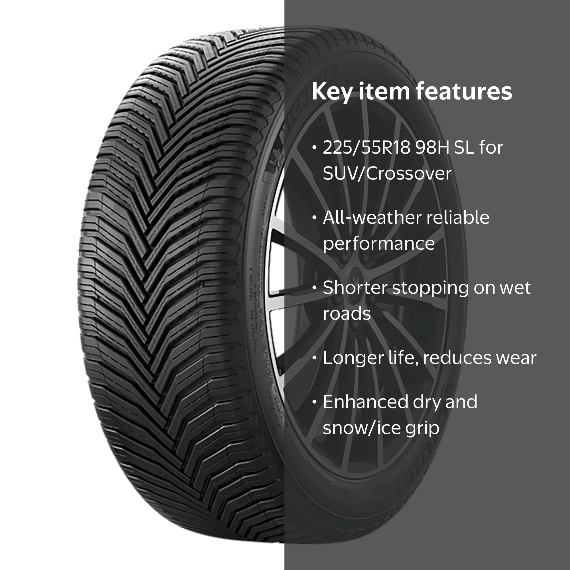 Michelin, All Weather Tire, 225/55R18 98H SUV/Crossover, A/W 