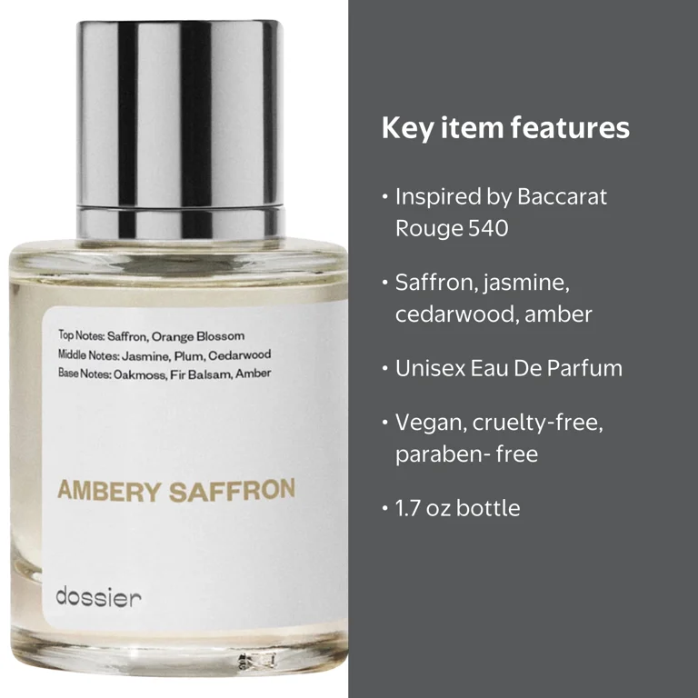 Dossier Ambery Saffron Eau De Parfum, Inspired by Mfk's Baccarat