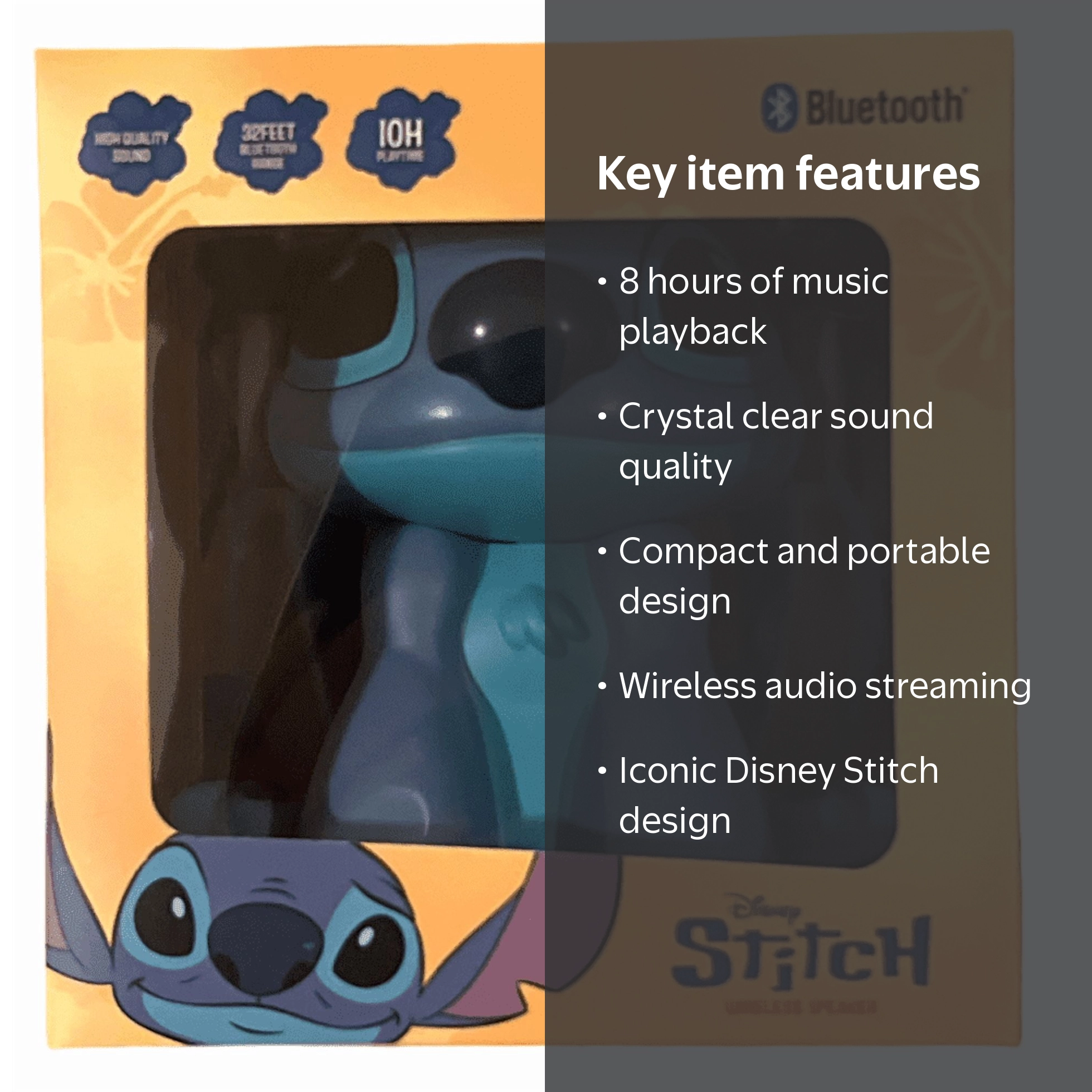 Disney Stitch Wireless Portable Bluetooth Speaker, Compact, 8-Hour