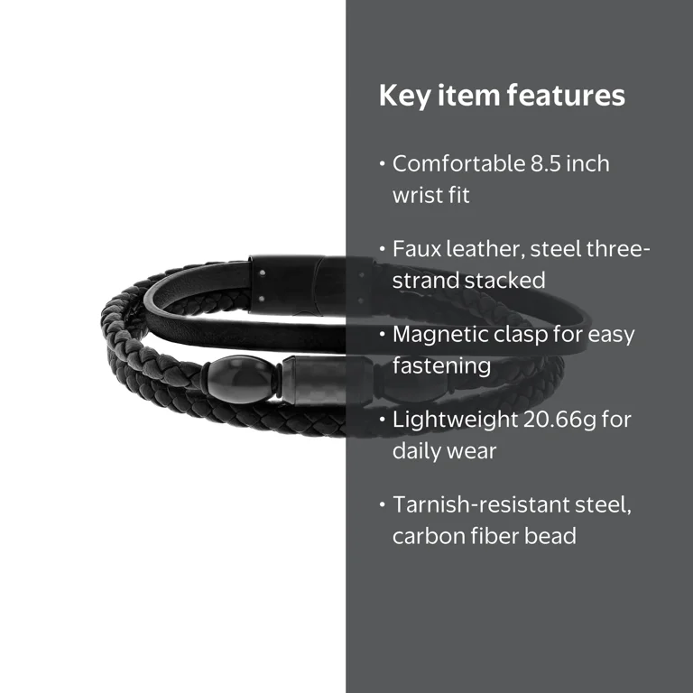 Believe by Brilliance Men's Black Stainless Steel & Faux Leather