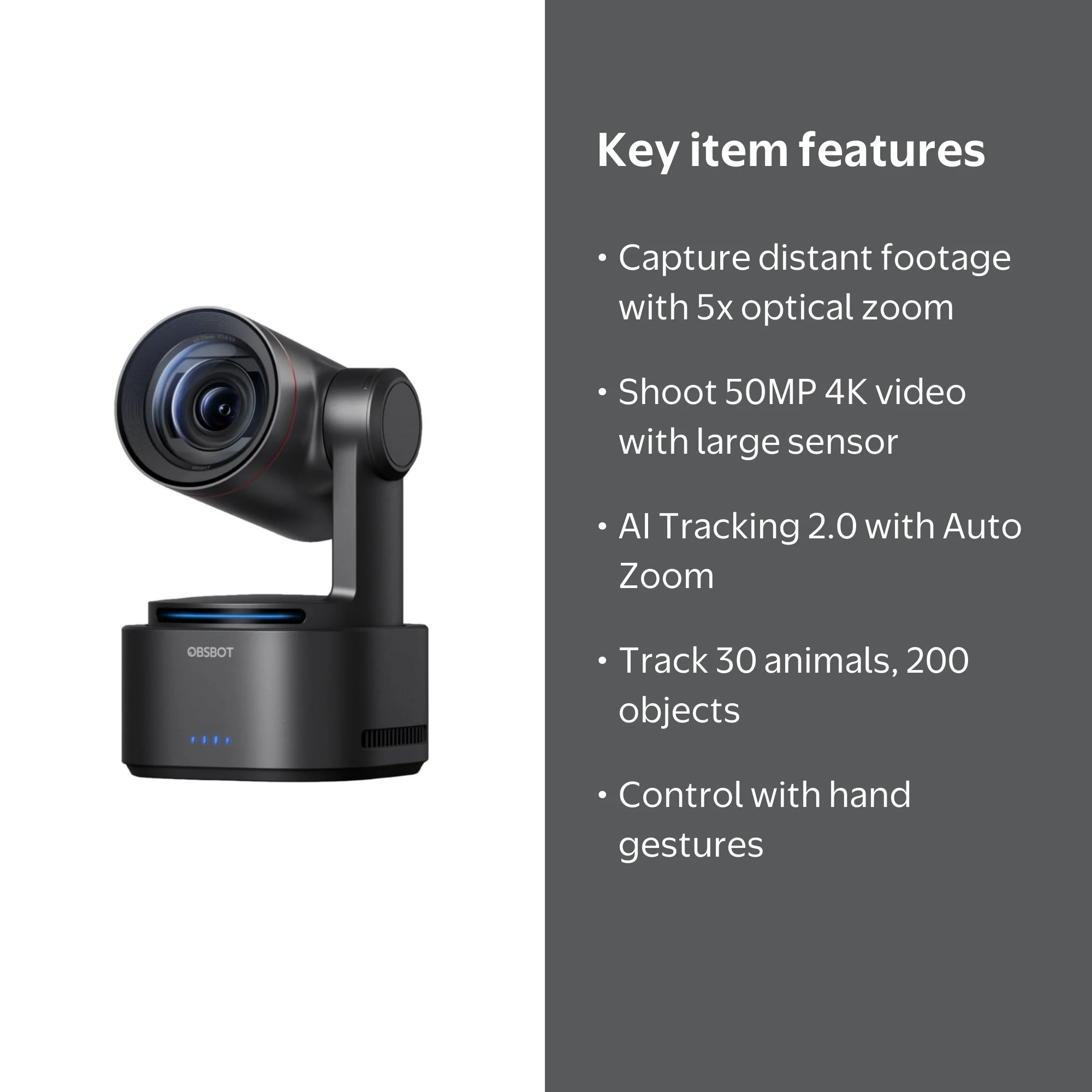 OBSBOT Tail 2 AI-Powered PTZR 4K Live Production Camera with AI