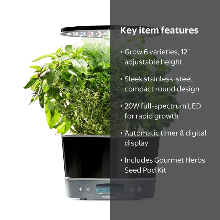 AeroGarden, Harvest Elite 360, Silver, Hydroponic Indoor Garden