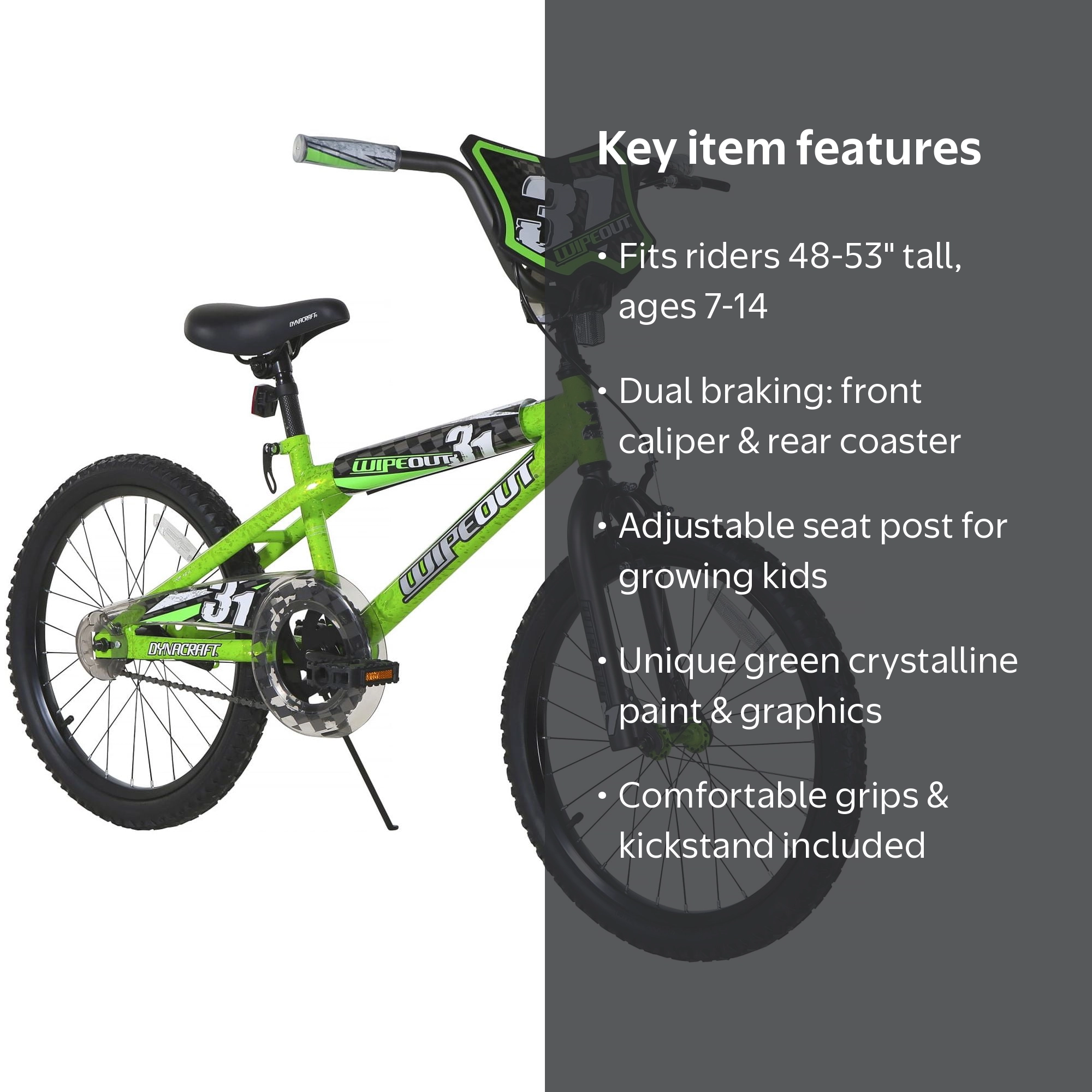 Dynacraft Wipeout 20-inch Boys BMX Bike for Age 7-14 Years
