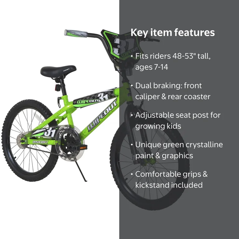 Dynacraft Wipeout 20-inch Boys BMX Bike for Age 7-14 Years