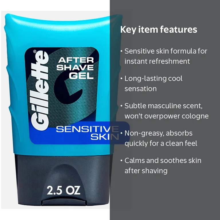 Gillette, Aftershave Gel, Sensitive Skin, Light Fragrance, 2.5 fl