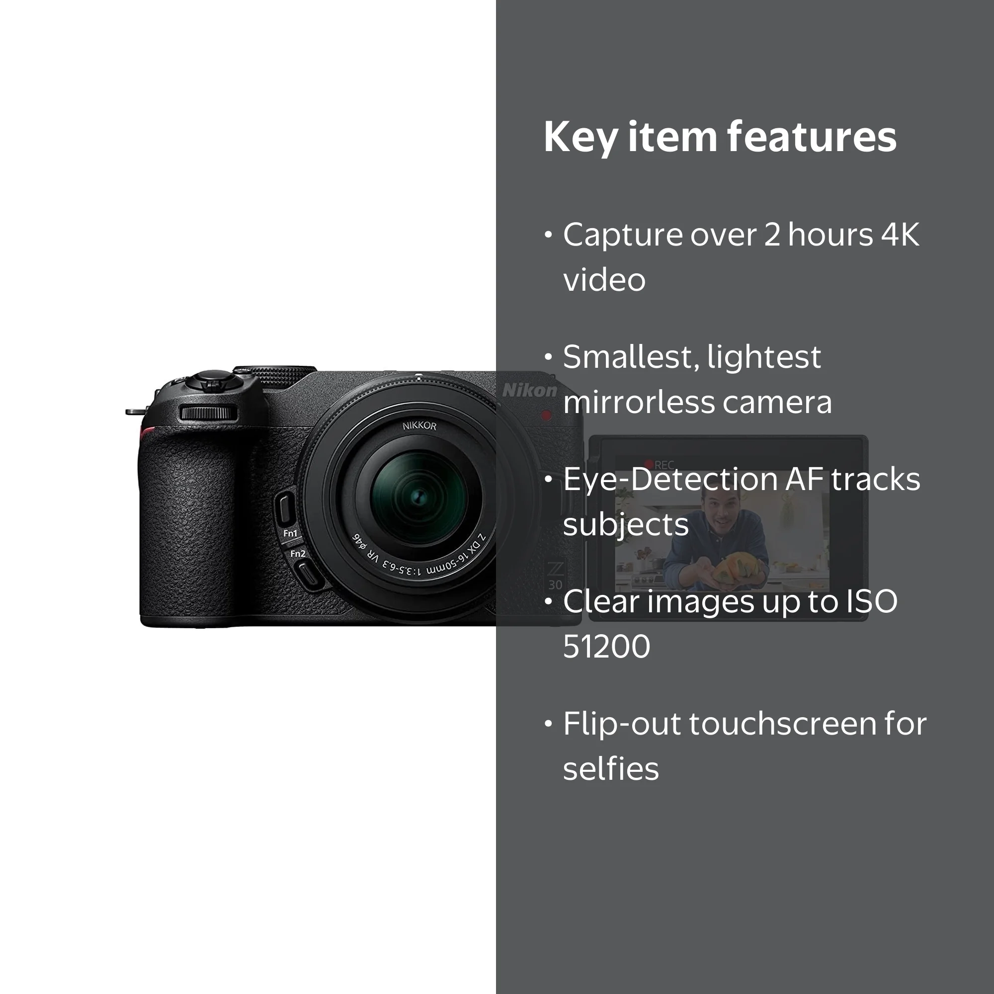 Nikon, Mirrorless Camera Kit, Z 30 with NIKKOR Z DX 16-50mm VR