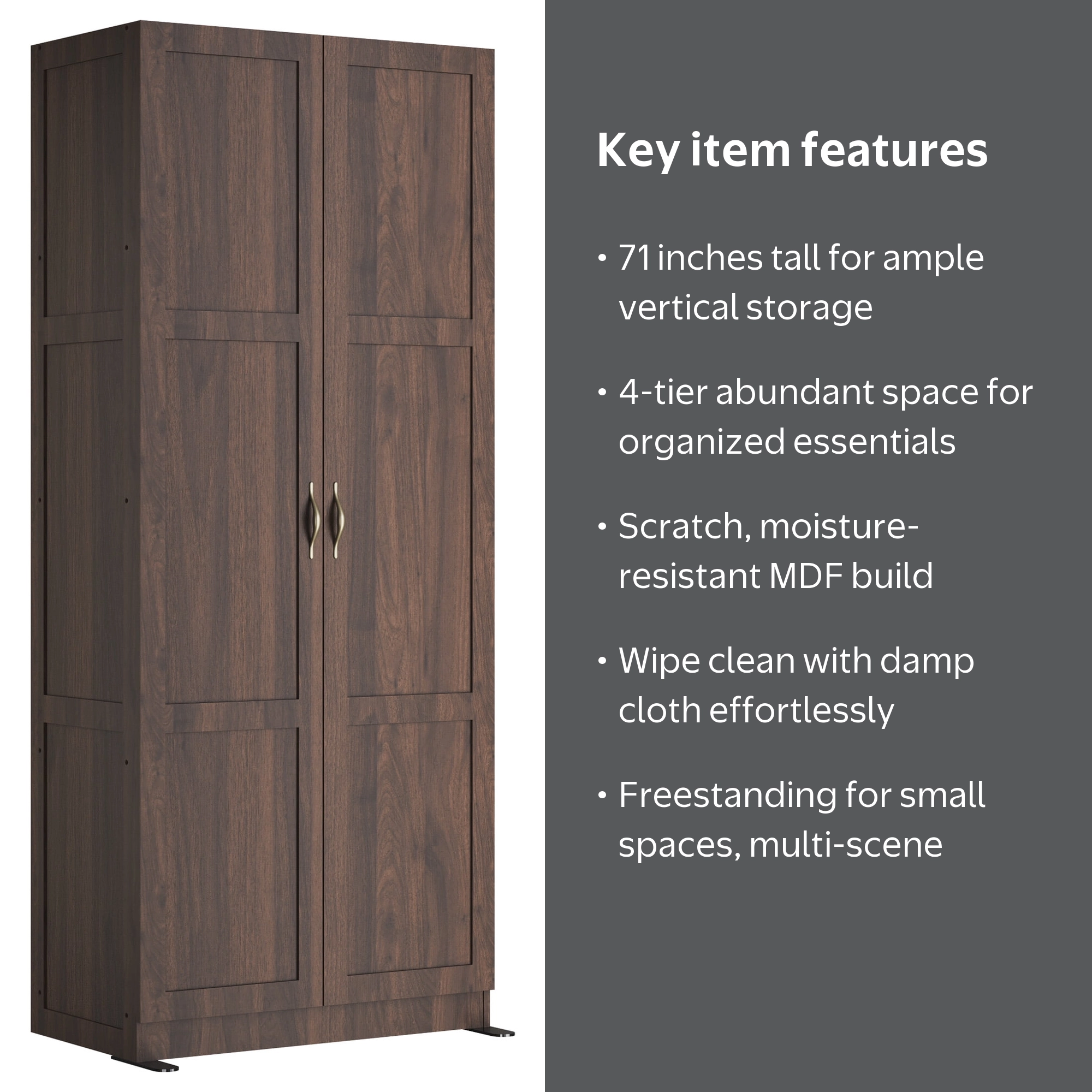 小物 EESETT&Co Westminster CONCETTA 71 inch Wooden Storage Cabinet, Freestanding Cupboard, 4